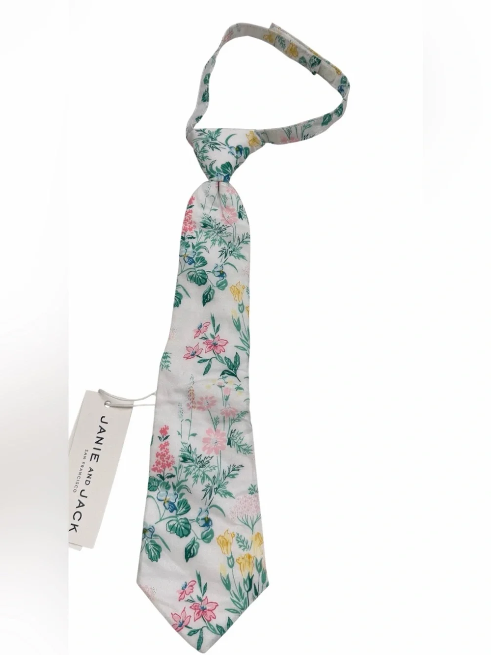 Janie and Jack White Floral Necktie with Pink, Yellow & Green Accents
